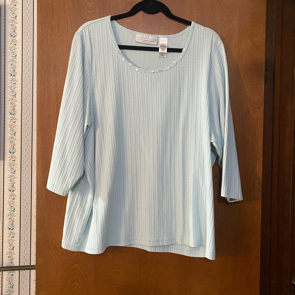 Liz Claiborne Sky Blue Ribbed Long Sleeve Top